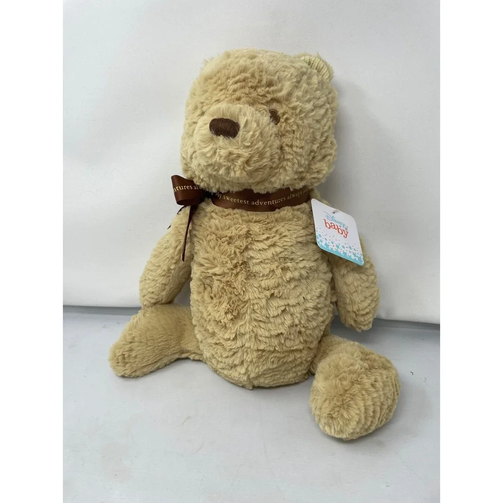 Disney Baby Winnie the Pooh Plush Bear Tan Brown Ribbon Stuffed Animal‎ Toy